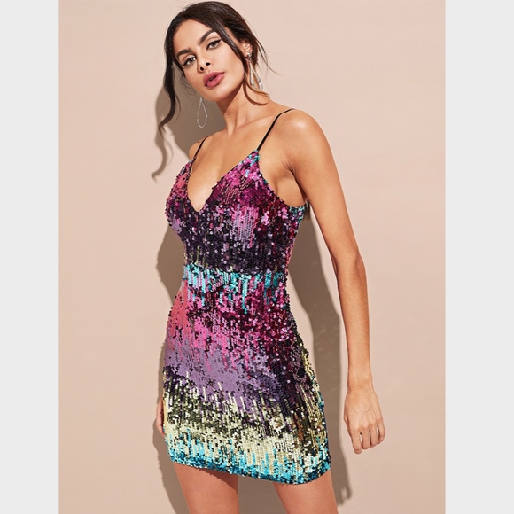 Spaghetti Strap Multi-Color Sequin Cami Mini Dress - Picture 3 of 8